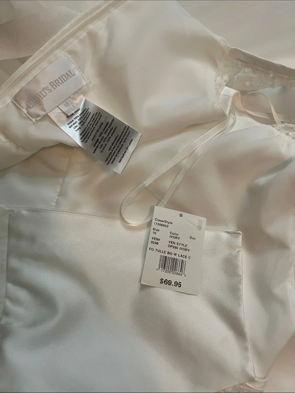 David's Bridal Cream Girls Tulle Dress with Lace Cap Sleeves - Picture 8 of 12